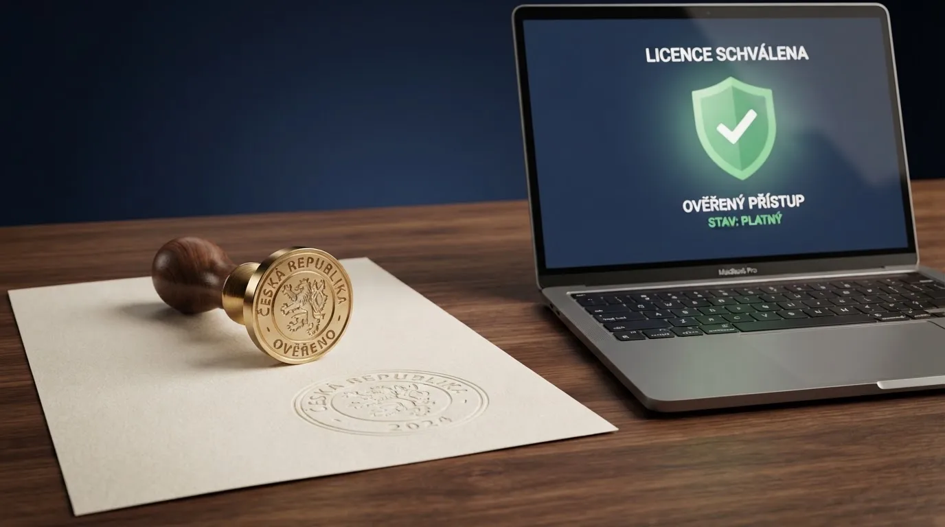 Pečeť nebo úřední razítko s nápisem Ministerstvo financí ČR vedle loga online casina na obrazovce