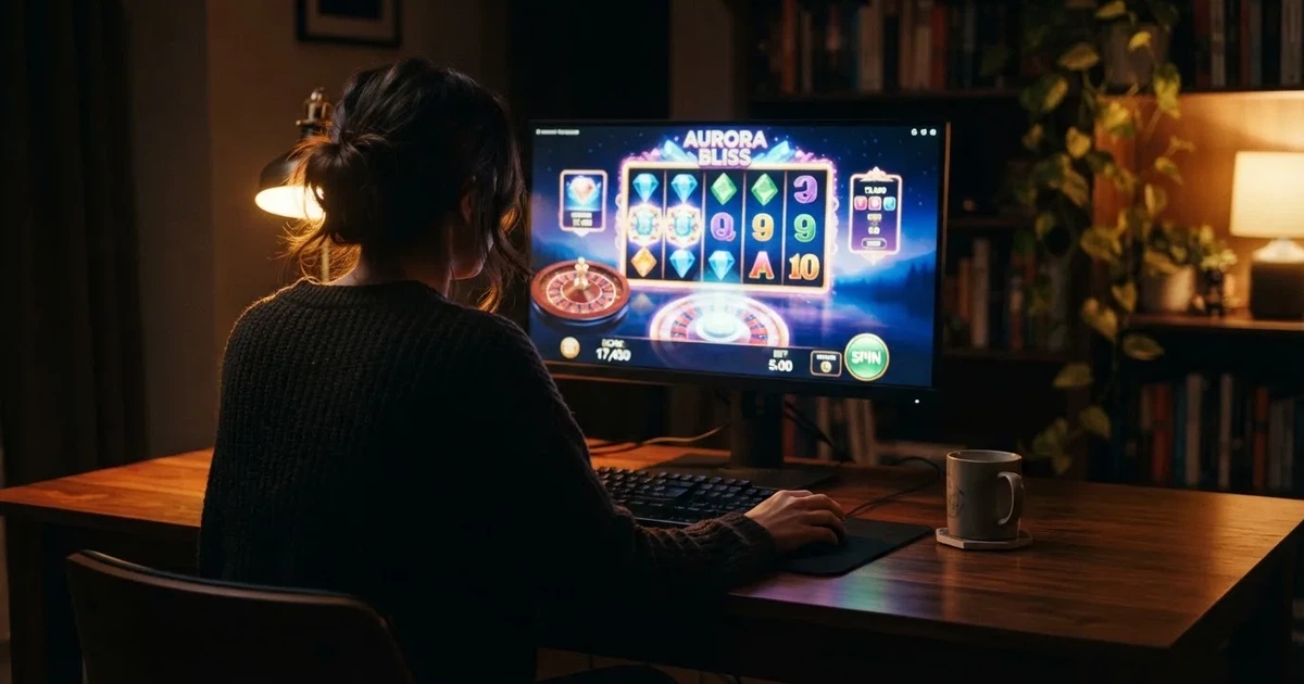 Hráč u počítače si prohlíží nabídku uvítacích bonusů zahraničních online casin na obrazovce