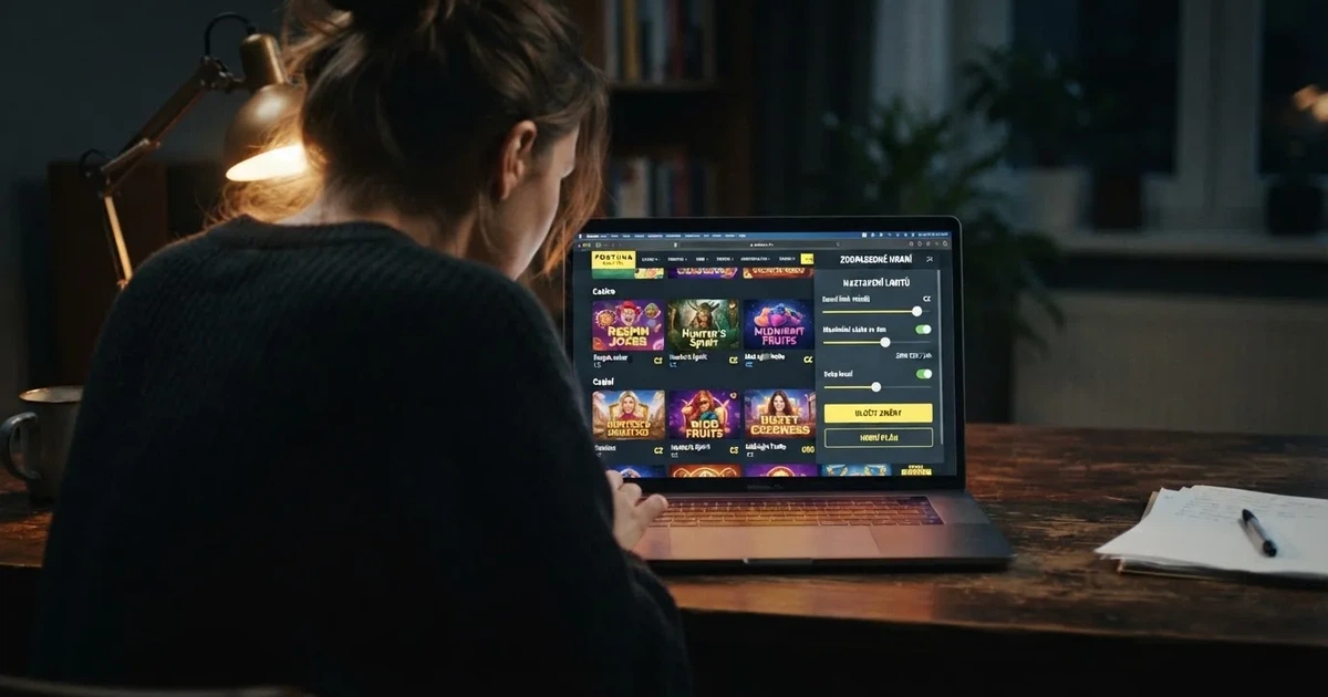 Rozhraní licencovaného českého online casina s viditelnou sekcí zodpovědného hraní a nabídkou her