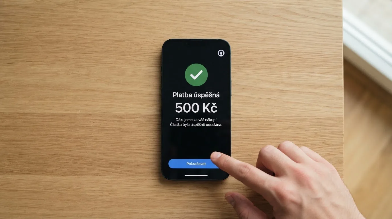 Obrazovka mobilního telefonu s potvrzením platby přes NeteraPay do online casina